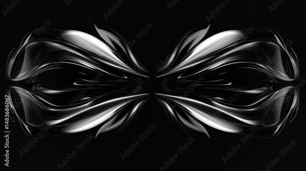 Poster symmetrical, abstract design with fluid forms.