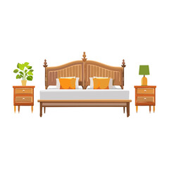 Stylish wooden bedroom design. PNG image, transparent background