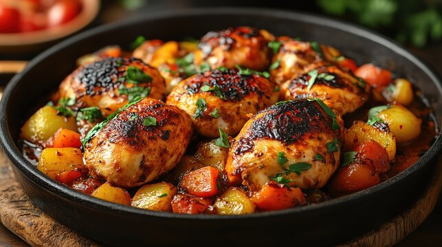 Angolan moamba de galinha chicken dish side view palm oil glow ethnic rich sauce tone