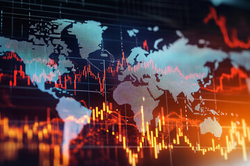 Charts with falling exchange rates showing the impact of sanctions on the global economy