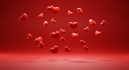 Obraz premium Red blood cells flowing in water with heart-shaped patterns for a romantic Valentine’s Day design