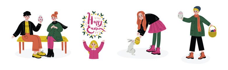 Kid Celebrate Easter Spring Season Holiday Vector Set