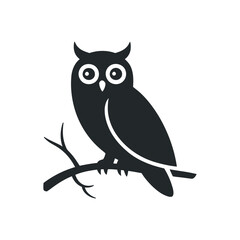 Simple Black Owl Silhouette Perched on a Branch Graphic Design Element