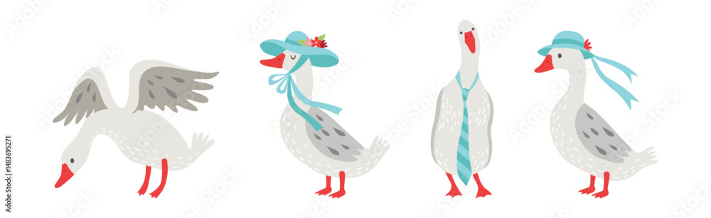 Poster grey goose character in different activity vector set