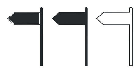 Three Simple Directional Signpost Icons Black White and Gray for Navigation