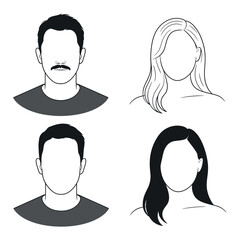 Faceless Male and Female Avatar Icons with Different Hairstyles for Profile Pictures
