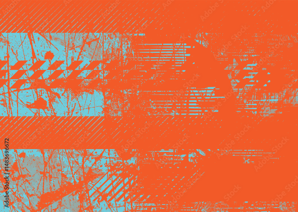 Poster Glitch distorted geometric shape . Noise destroyed logo . Trendy defect error shapes . Glitched frame .Grunge textured . Distressed effect .Vector shapes with a halftone dots screen print texture.