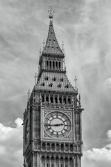 Big Ben Clock, in Black and White, London, England, UK