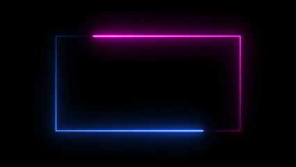 Neon light glowing squire frame seamless loop motion background 4k illustration. Neon rectangle shape background.