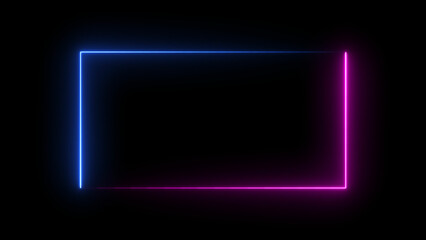 Neon light glowing squire frame seamless loop motion background 4k illustration. Neon rectangle shape background.