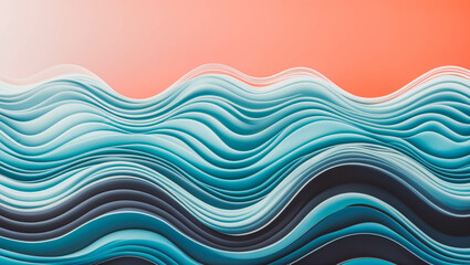 Colorful Abstract Art Background with Layered Paper Waves in Blue and Orange - Modern and Minimalistic Design Patterns
