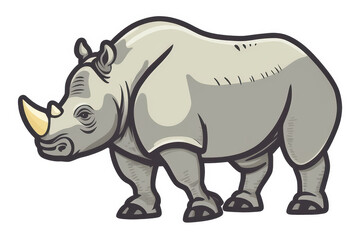 Fototapeta premium Rhinoceros Illustration: Endangered Species Conservation in African Safari - Grey Cartoon Character in Vintage Style Wildlife Art