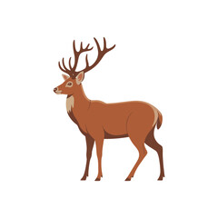 A Majestic Brown Deer with Large Antlers Standing Side Profile Illustration