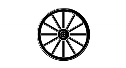 Obraz premium Black wagon wheel illustration isolated on white background transportation concept