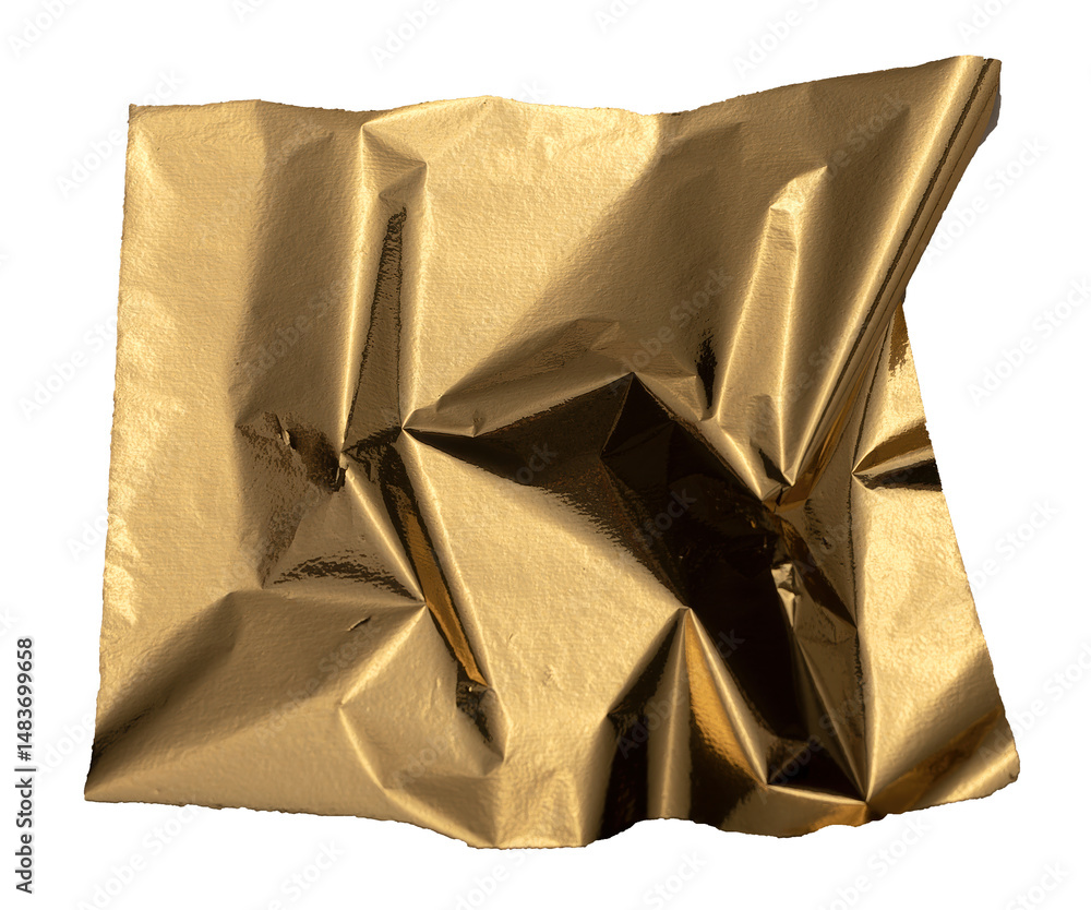 Aufkleber torn, rippled gold foil texture with a glossy, pearlescent finish. irregular, frayed edges creating