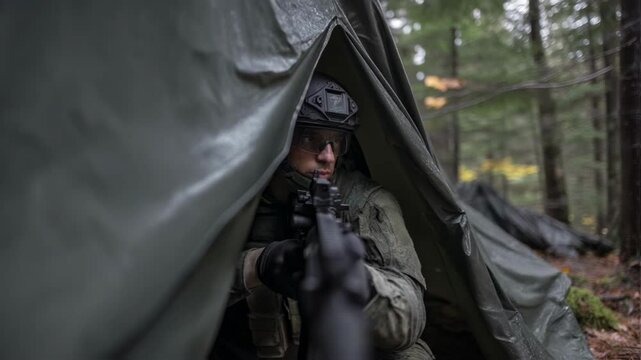 A demonstration of electrooptic camouflage panels in a simulated combat scenario showcasing their ability to rapidly transition between multiple patterns and colors effectively evading