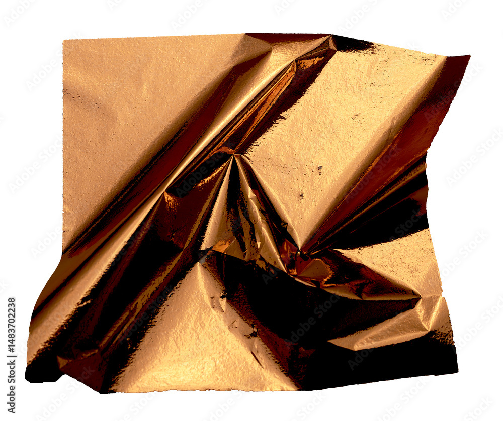 Poster torn, rippled copper foil texture with a glossy, pearlescent finish. irregular, frayed edges