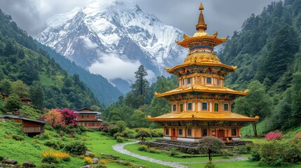 Golden Pagoda amidst Himalayan Majesty