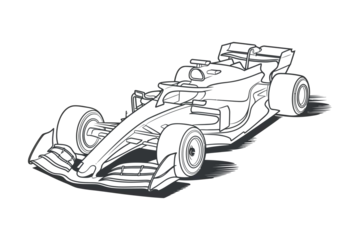 Gordijnen Line art illustration of a modern Formula 1 race car design showcasing speed and power © MOHAMMAD
