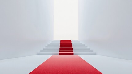 Minimalist VIP entrance layout with a clean red carpet neatly positioned on a bright white background