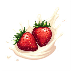 Vector design for food packaging 
with strawberry berries and
splashes of milk yogurt isolated 
on transparent background. Fashionable print for paper, 
fruit juice, ice cream packaging. 