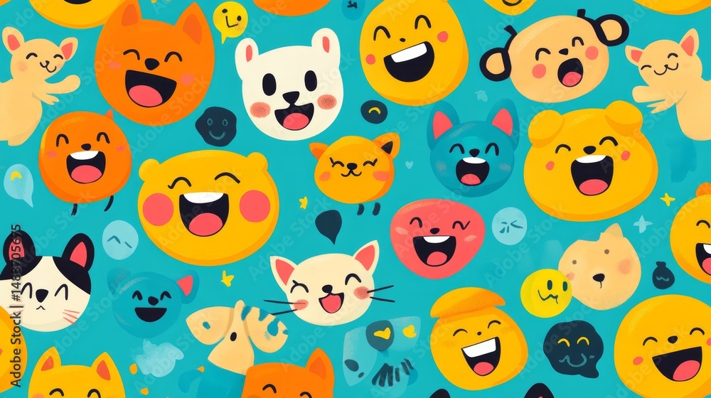 Poster playful emotions unleashed a vibrant seamless background pattern of funny and cheerful icons for whi