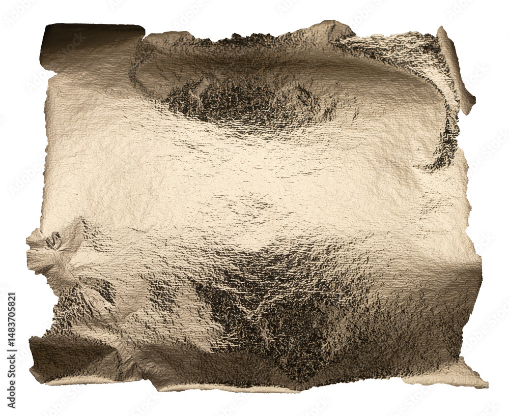 Poster torn, rippled silver foil texture with a glossy, pearlescent finish. frayed, damaged edges creating