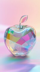 Obraz premium Iridescent crystal apple on pastel background with spectacular colors and light reflections