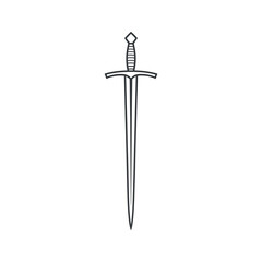 Simple Line Drawing of a Medieval Sword Isolated on White Background