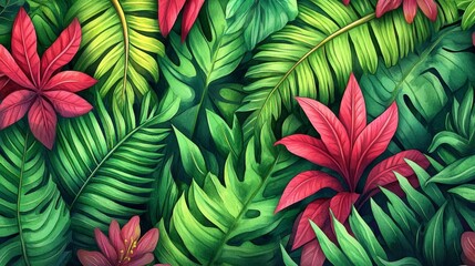Naklejka premium Creating a seamless tropical foliage watercolor design in a lush garden setting