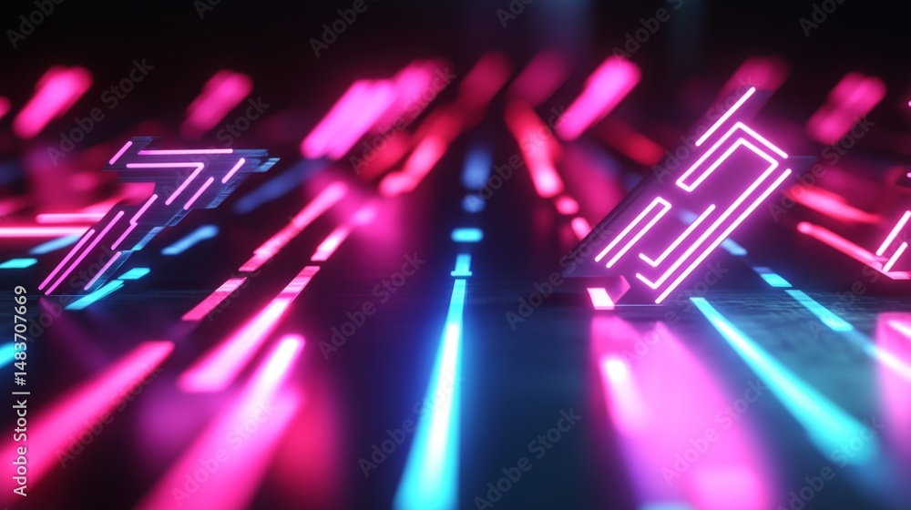 Aufkleber dynamic digital arrow animation virtual space 3d visuals neon glow environment futuristic concept