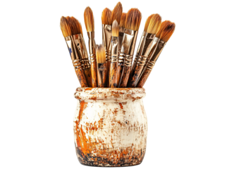 a group of paint brushes in a pot