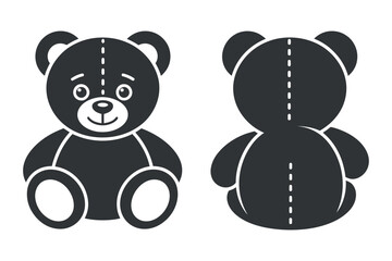 Front and Back View of a Simple Black Teddy Bear Illustration