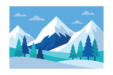 winter landscape with trees and mountains