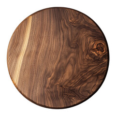 clean flat lay of round walnut wooden table on white

