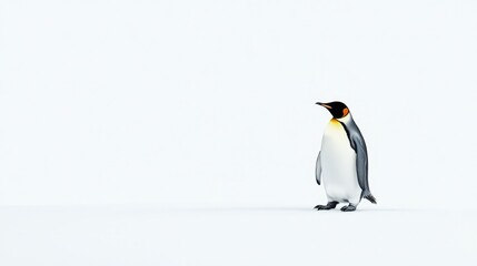 Fototapeta premium Single penguin walking across snowy landscape wildlife photography arctic environment close-up view unique concept for seo impact
