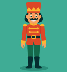 Nutcracker soldier illustration.Cartoon illustration of a traditional Christmas nutcracker soldier in a red uniform and tall hat. Classic toy guard character for winter holidays and festive decoration