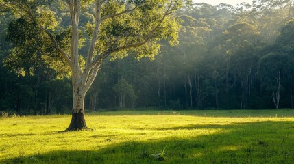 Fototapeta premium Tall eucalyptus in forest clearing a tranquil representation of beauty and resilience