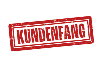 Kundenfang (Catching customers) - A red stamp, isolated on white background.