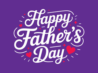 Festive typography for happy father's day with heart and decorative elements on purple background
