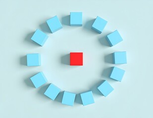 Unique Red Cube Among Blue Cubes Circle Minimalist 3D Design