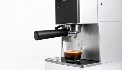 nespresso machine pouring hot coffee on a white background
