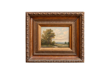 Fototapeta premium PNG Framed landscape painting with trees and pathway in ornate wooden frame