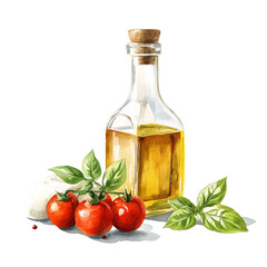 Tomato Basil Mozzarella Watercolor Set – Caprese Salad, Olives, Olive Oil – Kitchen Art