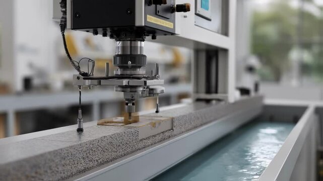 Side view of a precision grinding operation where a machine is equipped with sensors monitoring and adjusting to imperfections in weld seams guided by a 3D scanned blueprint.