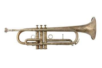 Obraz premium PNG Vintage brass trumpet with tarnished finish and detailed valves on white background
