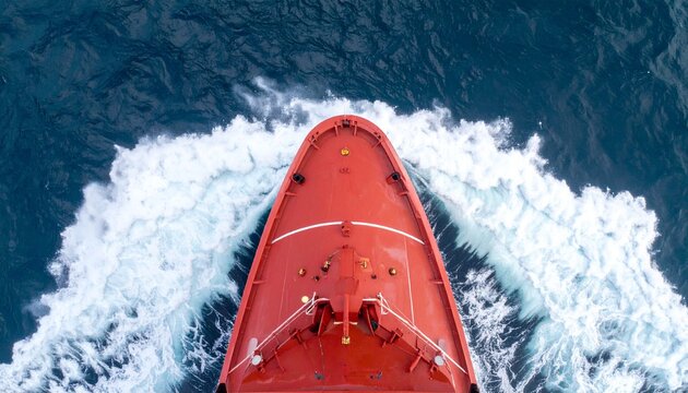 red cargo ship s bow cutting through ocean waves