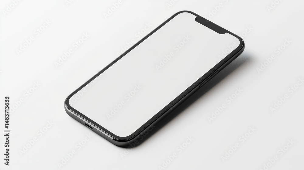 Poster showcasing a sleek smartphone mockup with full edge-to-edge screen in a minimalist studio environmen