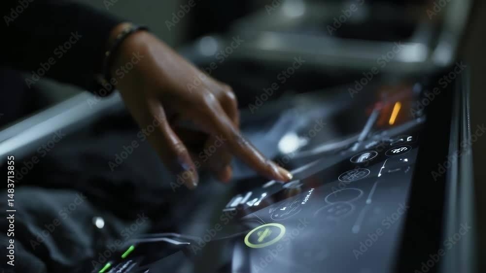 Poster Closeup of a 3D acoustic holography interface featuring interactive controls where an operator adjusts settings to enhance the visualization of concealed items inside a packed suitcase.