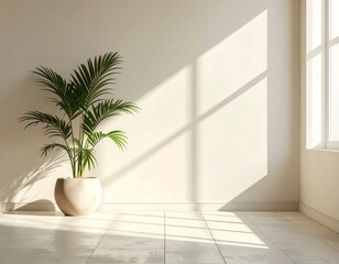a serene interior space with soft natural light illuminating a potted plant creating a calming atmosphere that emphasizes simplicity and elegance in design